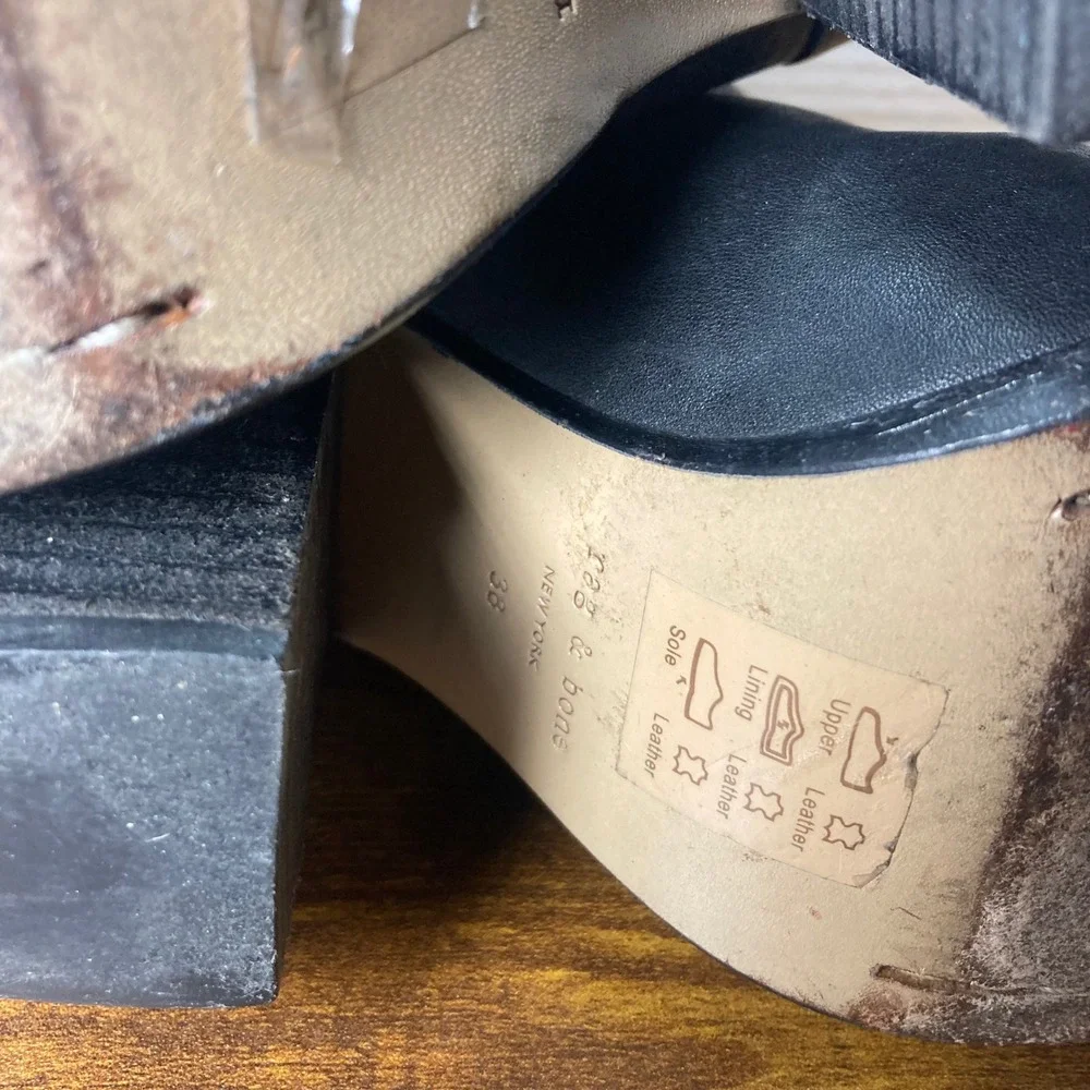 Rag Bone Black Leather‎ Block Heel Ankle Boots Women's Size 38